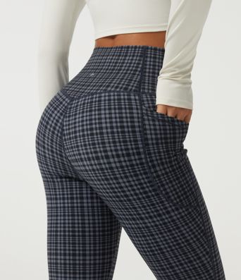 Halara UltraSculpt™ High Waisted Tummy Control Fleece Plaid Workout Leggings with Pockets