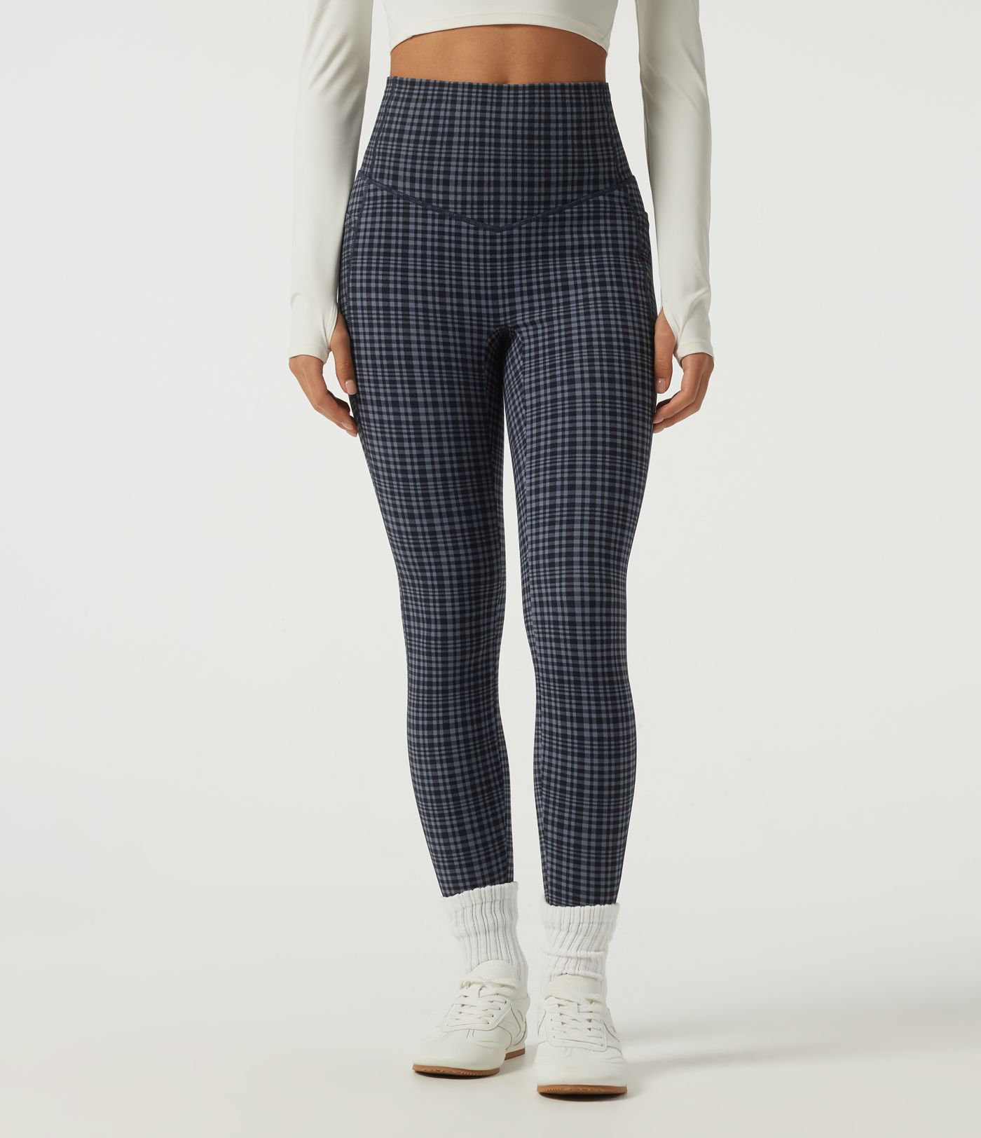 Halara UltraSculpt™ High Waisted Tummy Control Fleece Plaid Workout Leggings with Pockets