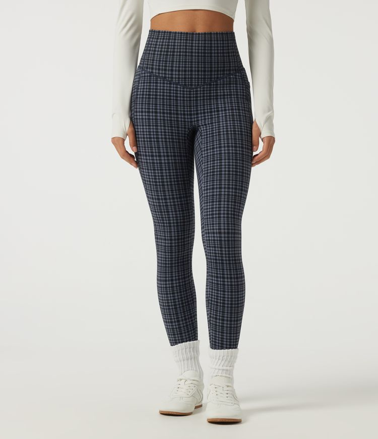 Halara UltraSculpt™ High Waisted Tummy Control Fleece Plaid Workout Leggings with Pockets