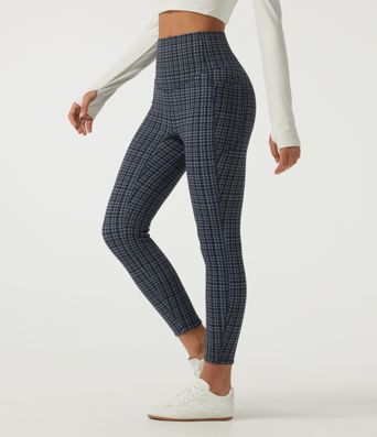 Halara UltraSculpt™ High Waisted Tummy Control Fleece Plaid Workout Leggings with Pockets