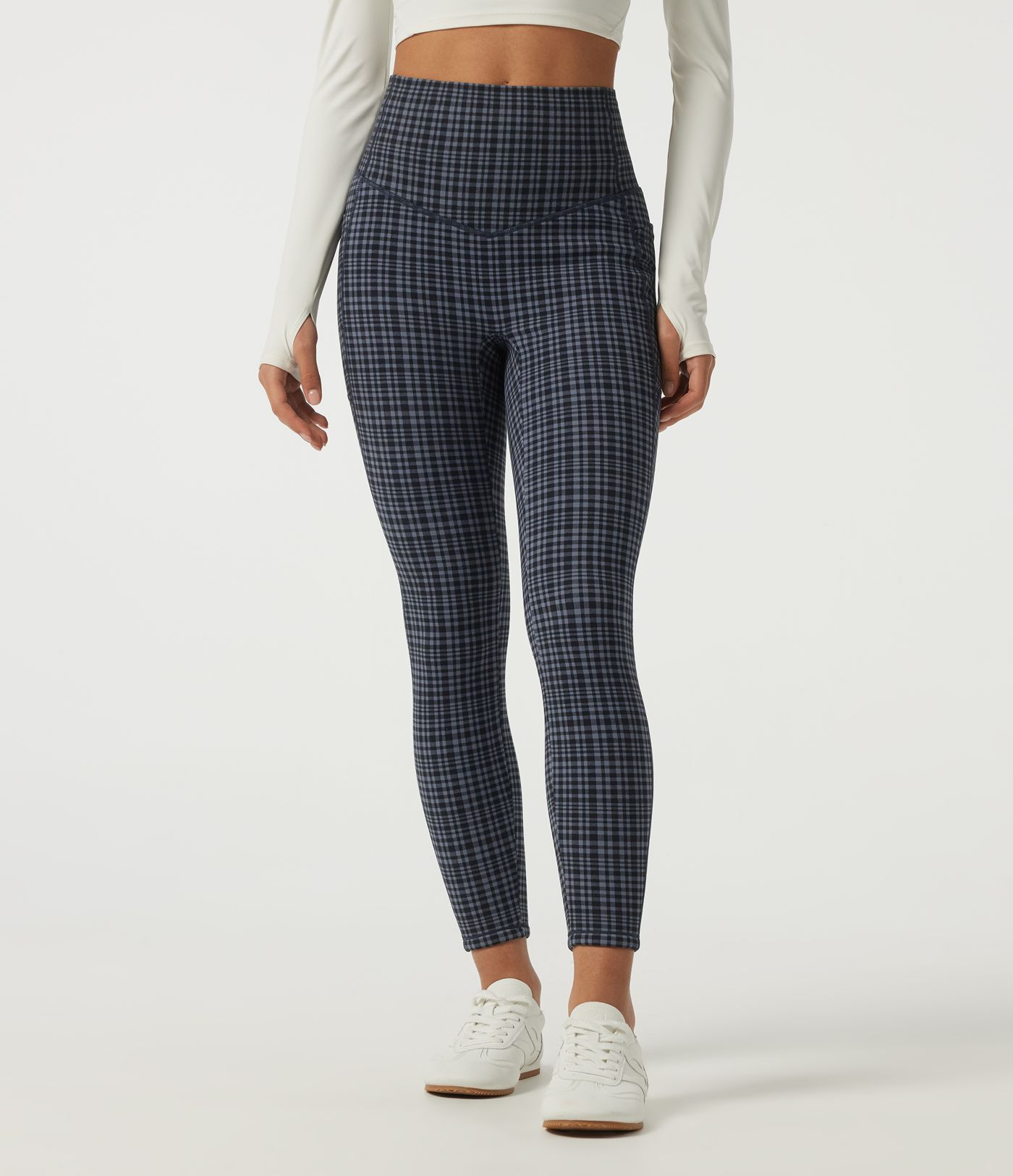 Halara UltraSculpt™ High Waisted Tummy Control Fleece Plaid Workout Leggings with Pockets