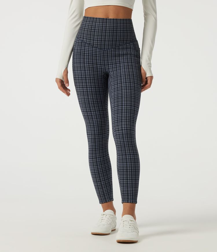 Halara UltraSculpt™ High Waisted Tummy Control Fleece Plaid Workout Leggings with Pockets