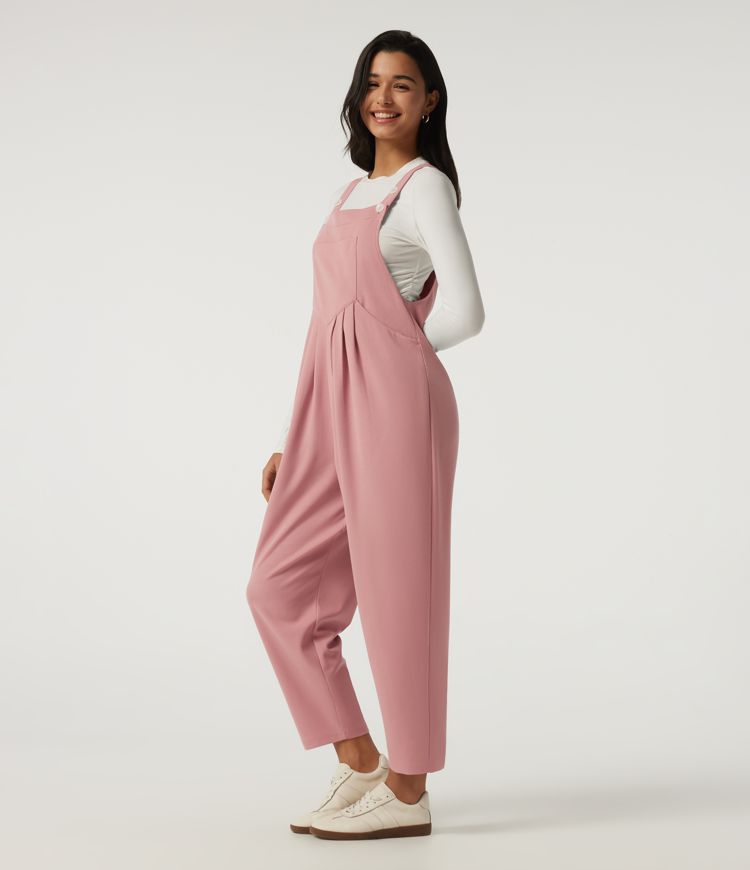 Square Neck Sleeveless Tapered Waffle Casual Overalls with Pockets