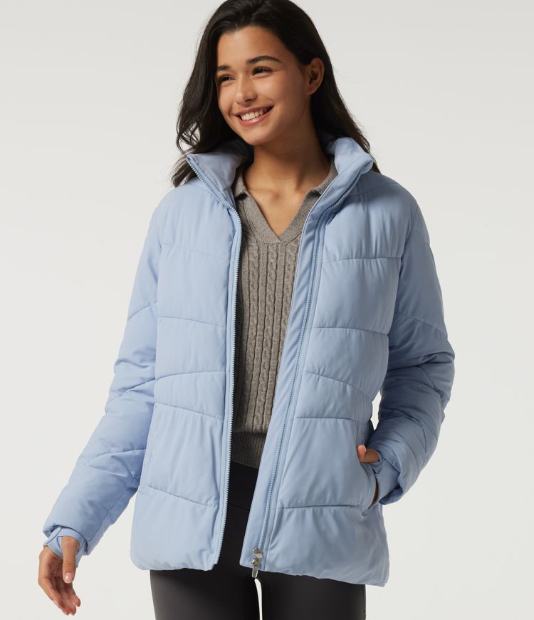 PuffFlex — veste matelassée déperlante durable, col montant, manches longues, style décontracté, avec poches et passe-pouces