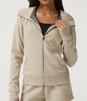 Hooded Raglan Long Sleeve Fleece Workout Sweatshirt with Pockets and Thumb Holes