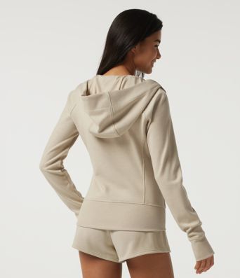 Hooded Raglan Long Sleeve Fleece Workout Sweatshirt with Pockets and Thumb Holes