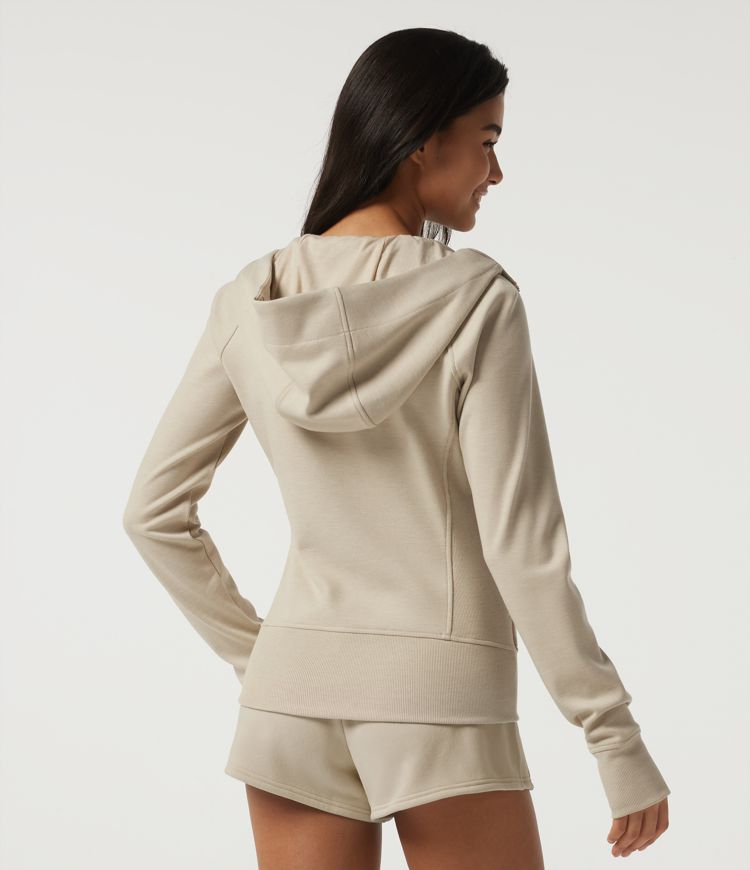 Hooded Raglan Long Sleeve Fleece Workout Sweatshirt with Pockets and Thumb Holes