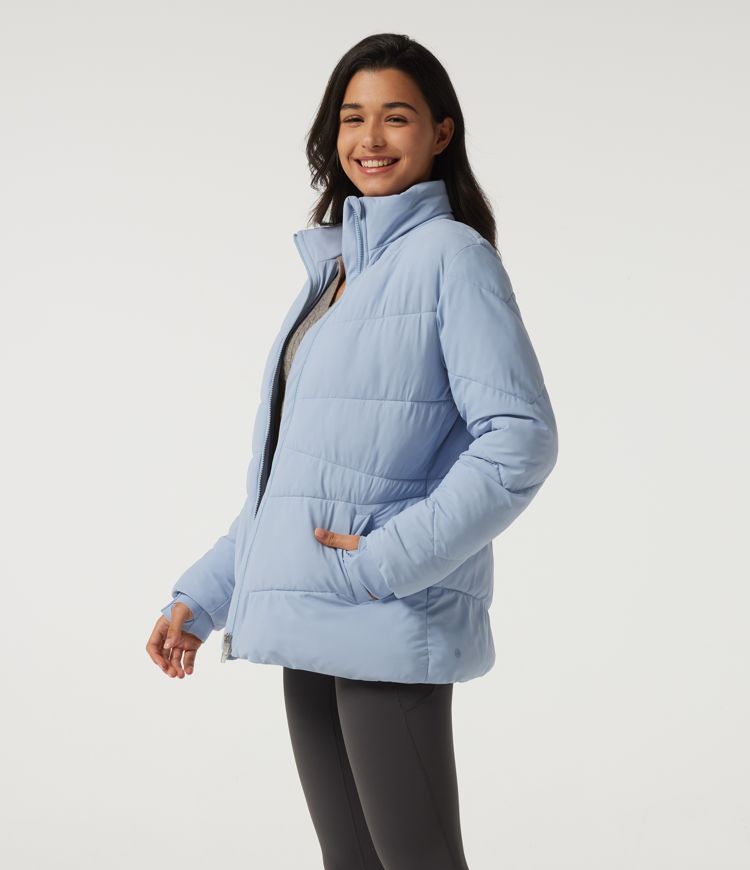 PuffFlex — veste matelassée déperlante durable, col montant, manches longues, style décontracté, avec poches et passe-pouces