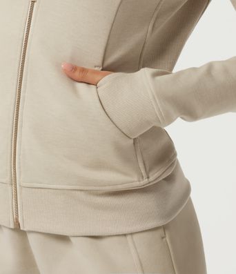 Hooded Raglan Long Sleeve Fleece Workout Sweatshirt with Pockets and Thumb Holes