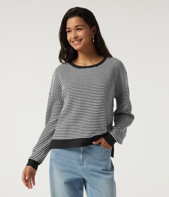 Round Neck Long Sleeve Stripe Waffle Casual Sweater Round Neck Long Sleeve Stripe Waffle Casual Sweater