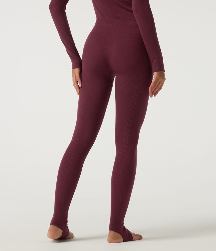 Burgundy Leggings de talle medio, ajustados y sin costuras, de estilo casual con caída fluida, en mezcla de lana / 2