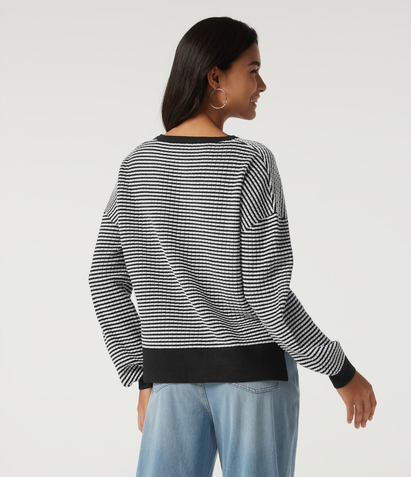 Round Neck Long Sleeve Stripe Waffle Casual Sweater Round Neck Long Sleeve Stripe Waffle Casual Sweater