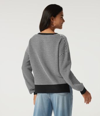 Round Neck Long Sleeve Stripe Waffle Casual Sweater Round Neck Long Sleeve Stripe Waffle Casual Sweater