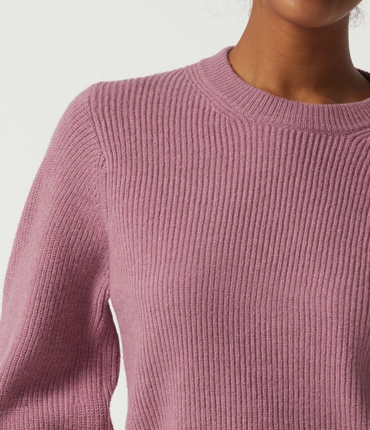 Round Neck Puff Long Sleeve Casual Sweater