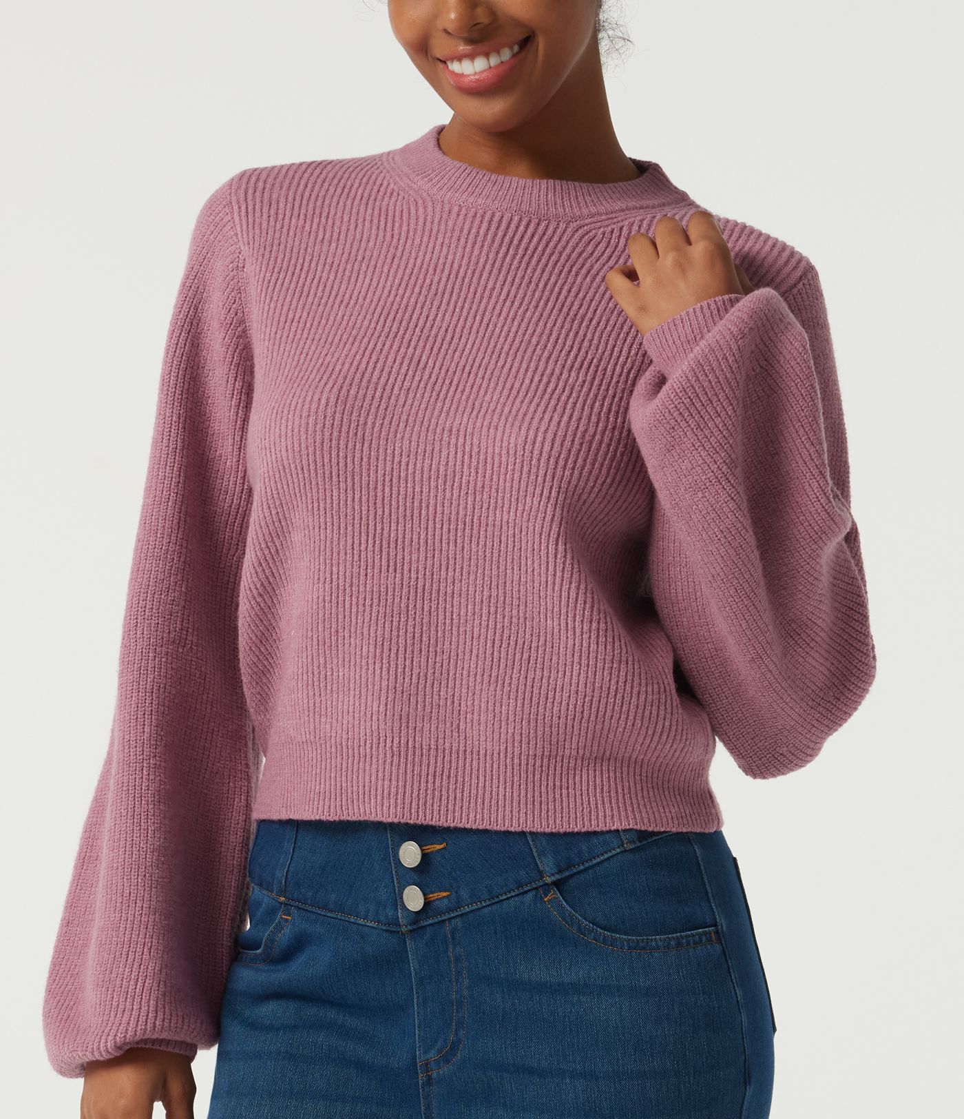 Round Neck Puff Long Sleeve Casual Sweater