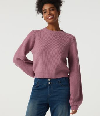 Round Neck Puff Long Sleeve Casual Sweater