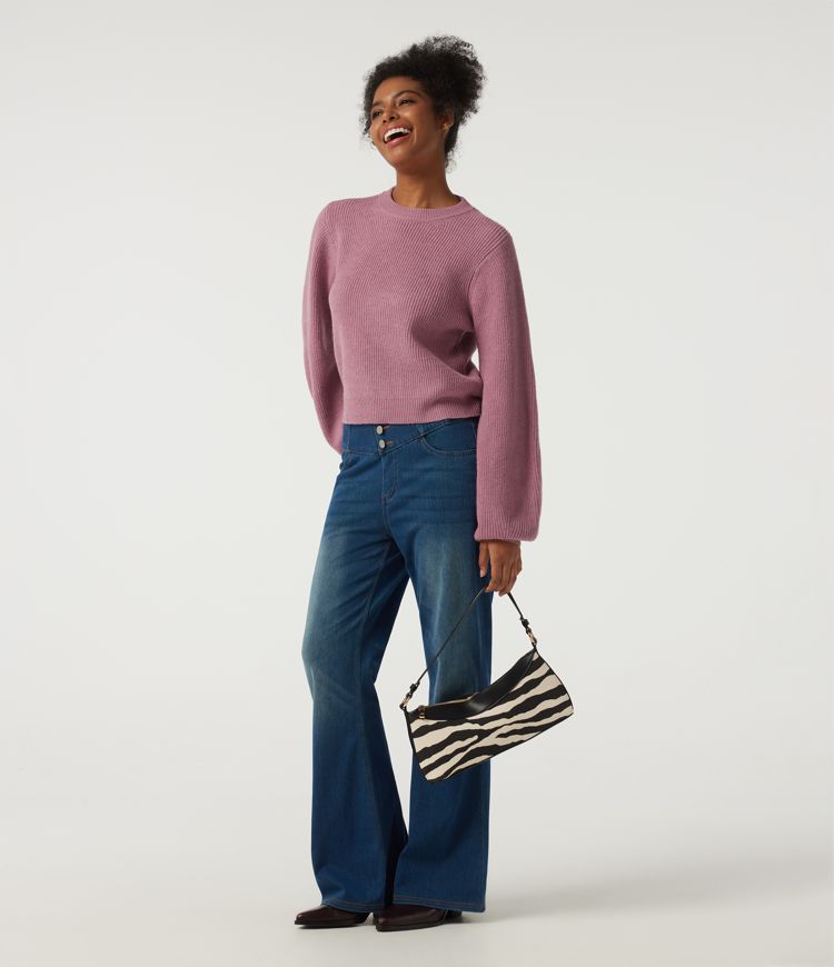 Round Neck Puff Long Sleeve Casual Sweater