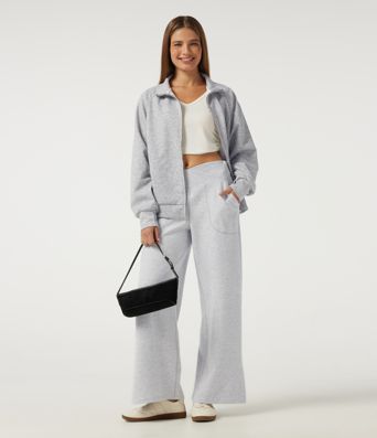 Mid Rise Crossover Wide Leg Split Hem Casual Cotton Sweatpants with Pockets Mid Rise Crossover Wide Leg Split Hem Casual Cotton Sweatpants with Pockets