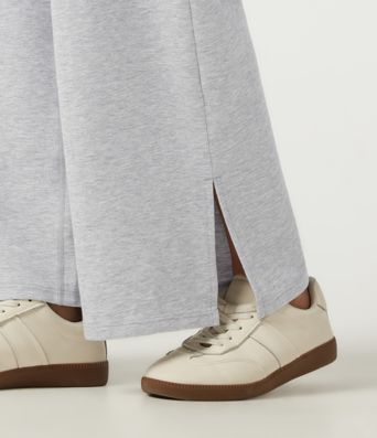 Mid Rise Crossover Wide Leg Split Hem Casual Cotton Sweatpants with Pockets Mid Rise Crossover Wide Leg Split Hem Casual Cotton Sweatpants with Pockets