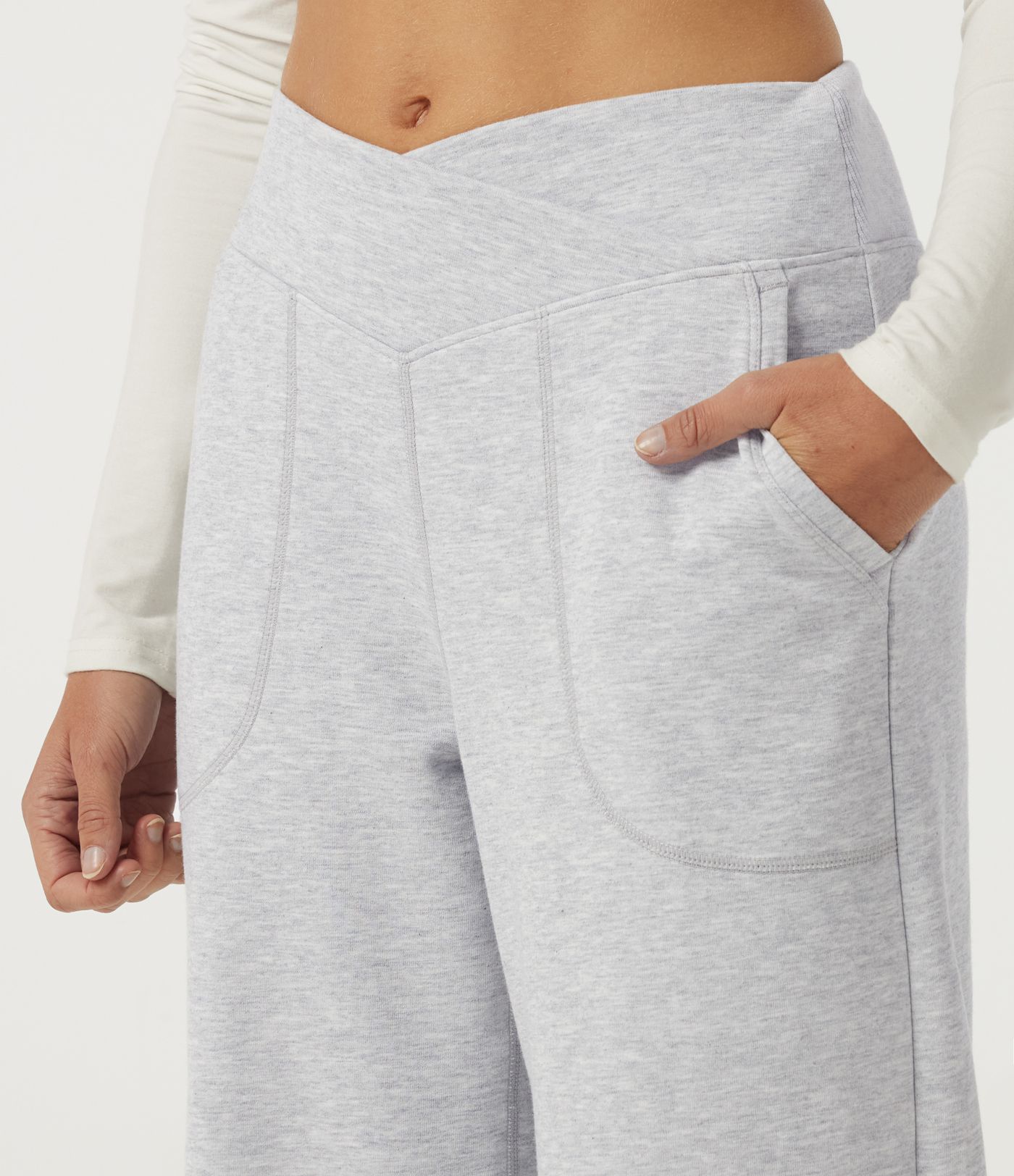 Mid Rise Crossover Wide Leg Split Hem Casual Cotton Sweatpants with Pockets Mid Rise Crossover Wide Leg Split Hem Casual Cotton Sweatpants with Pockets
