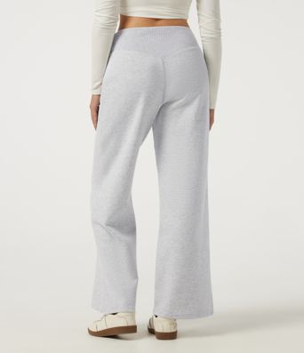 Mid Rise Crossover Wide Leg Split Hem Casual Cotton Sweatpants with Pockets Mid Rise Crossover Wide Leg Split Hem Casual Cotton Sweatpants with Pockets