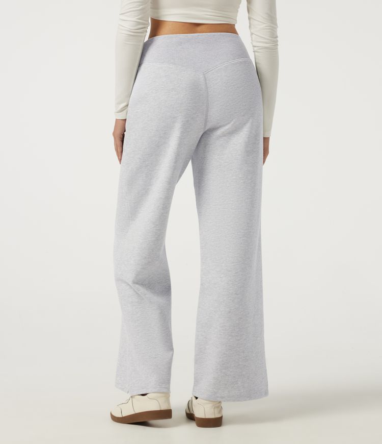 Mid Rise Crossover Wide Leg Split Hem Casual Cotton Sweatpants with Pockets Mid Rise Crossover Wide Leg Split Hem Casual Cotton Sweatpants with Pockets