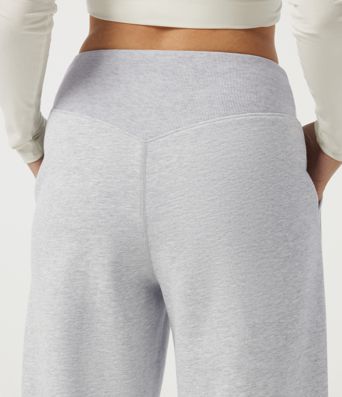 Mid Rise Crossover Wide Leg Split Hem Casual Cotton Sweatpants with Pockets Mid Rise Crossover Wide Leg Split Hem Casual Cotton Sweatpants with Pockets