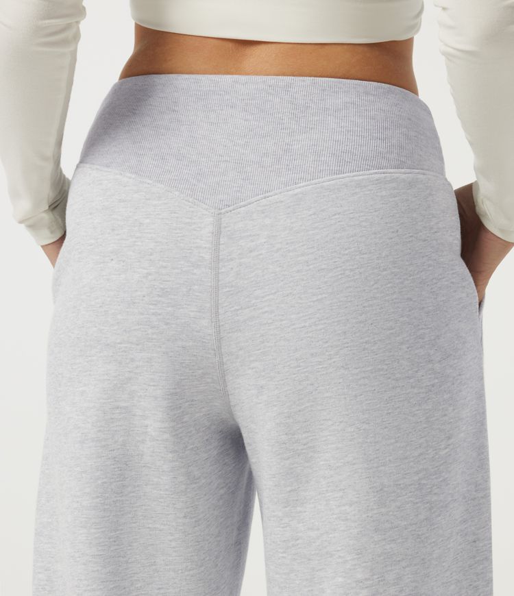 Mid Rise Crossover Wide Leg Split Hem Casual Cotton Sweatpants with Pockets Mid Rise Crossover Wide Leg Split Hem Casual Cotton Sweatpants with Pockets