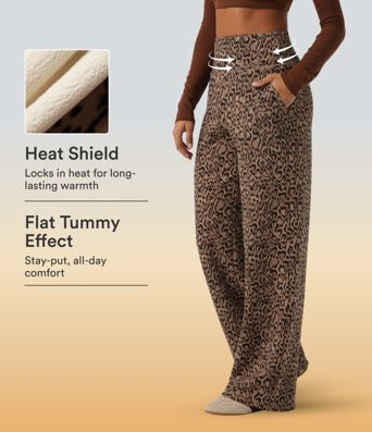 Halara UltraSculpt™ Extra Heat Leopard Print High Waisted Tummy Control Straight Leg Fleece Yoga Pants with Pockets
