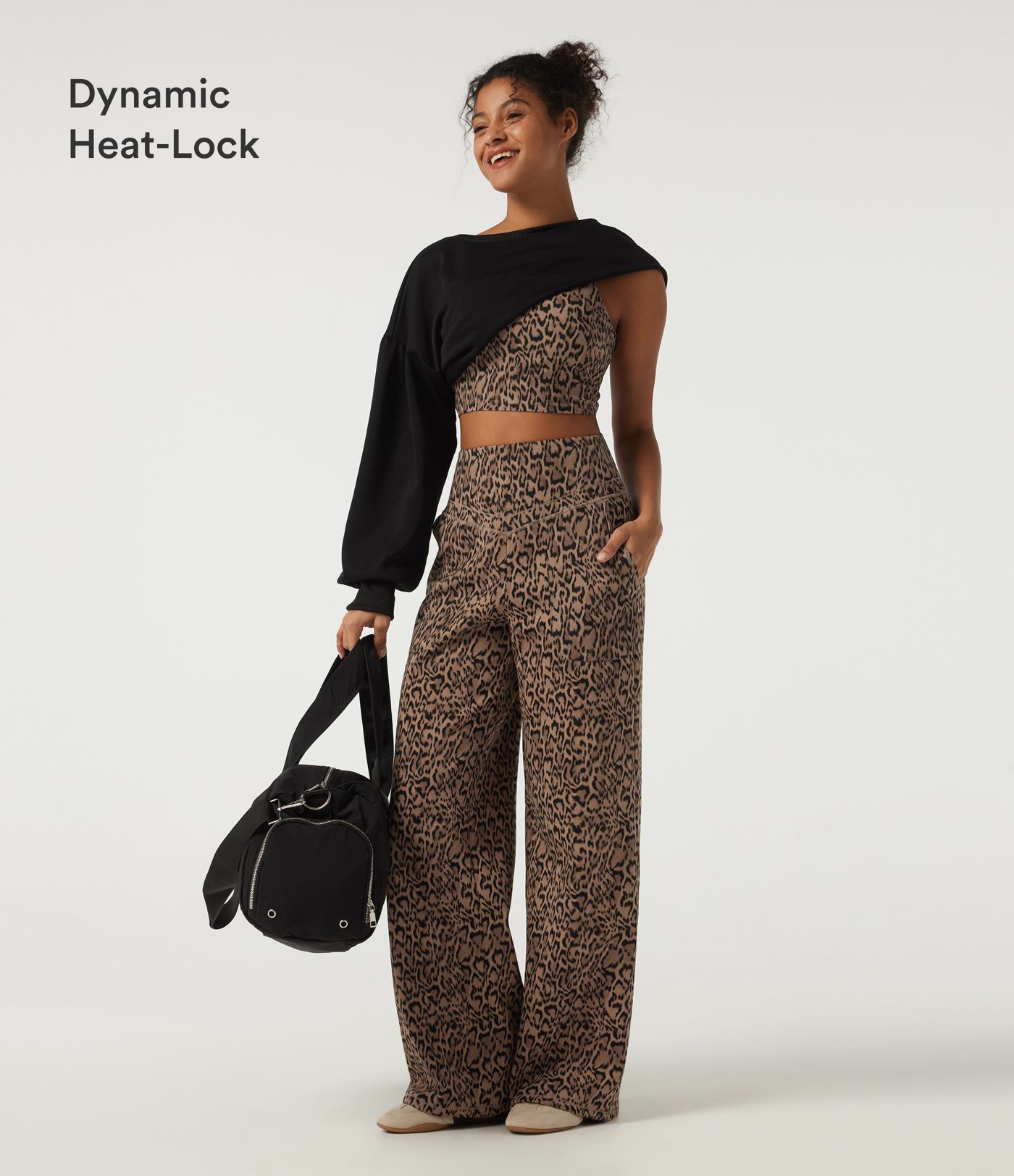 Halara UltraSculpt™ Extra Heat Leopard Print High Waisted Tummy Control Straight Leg Fleece Yoga Pants with Pockets