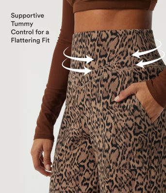 Halara UltraSculpt™ Extra Heat Leopard Print High Waisted Tummy Control Straight Leg Fleece Yoga Pants with Pockets
