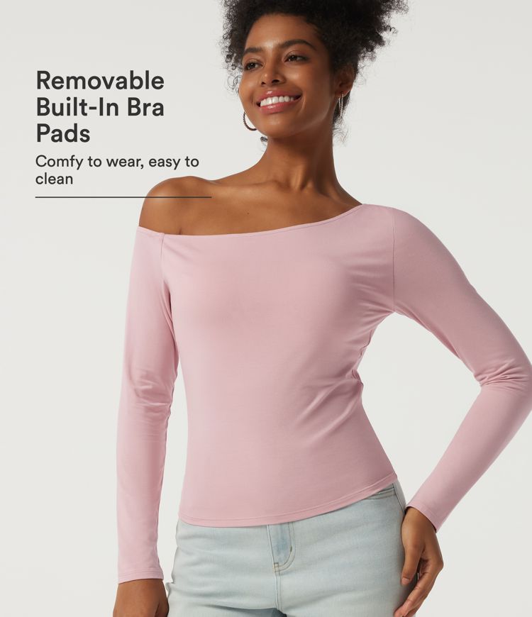 One Shoulder Long Sleeve Asymmetric Casual Top with Built-in Bra One Shoulder Long Sleeve Asymmetric Casual Top with Built-in Bra