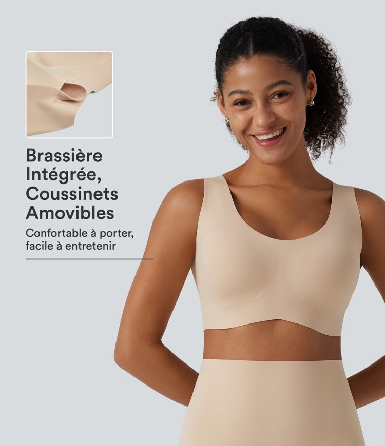 Brassière sans armatures à col U avec coussinets amovibles