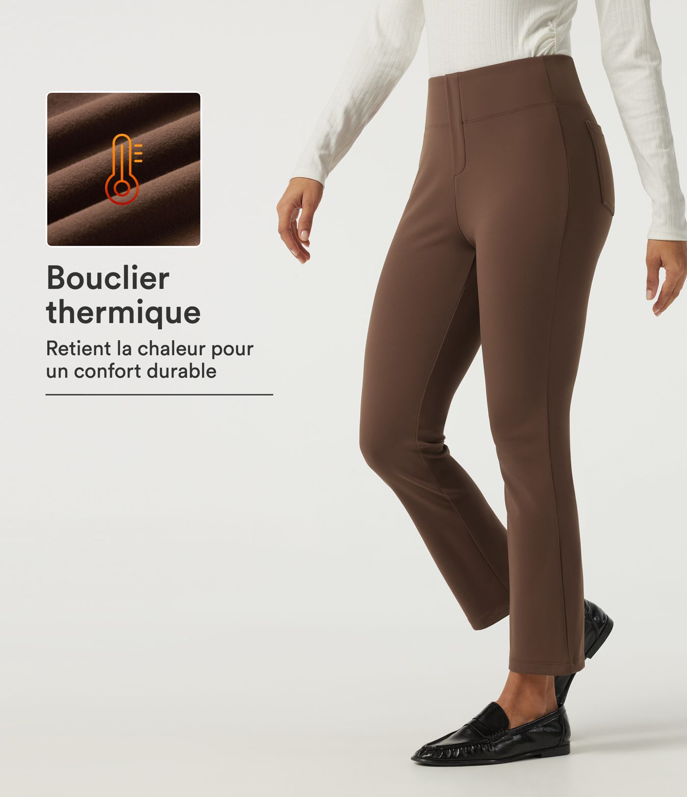 Pantalon de bureau doublé polaire taille haute coupe fuselée avec poches Pantalon de bureau doublé polaire taille haute coupe fuselée avec poches