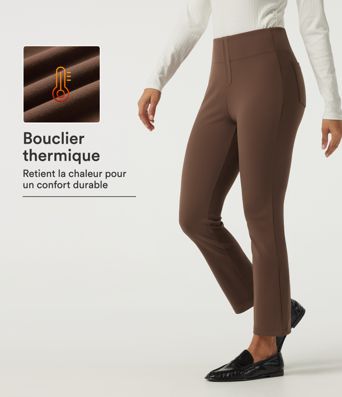 Pantalon de bureau doublé polaire taille haute coupe fuselée avec poches Pantalon de bureau doublé polaire taille haute coupe fuselée avec poches