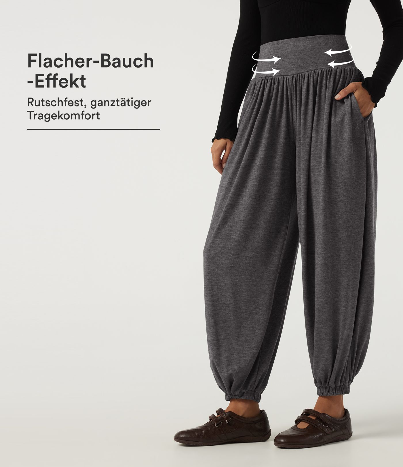 Lässige Sweatpants mit hohem Bund, Seitentaschen und Bauchkontrolle Lässige Sweatpants mit hohem Bund, Seitentaschen und Bauchkontrolle