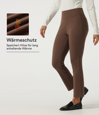 Schmal zulaufende Fleece-Bürohose mit hohem Bund und Gesäßtaschen Schmal zulaufende Fleece-Bürohose mit hohem Bund und Gesäßtaschen