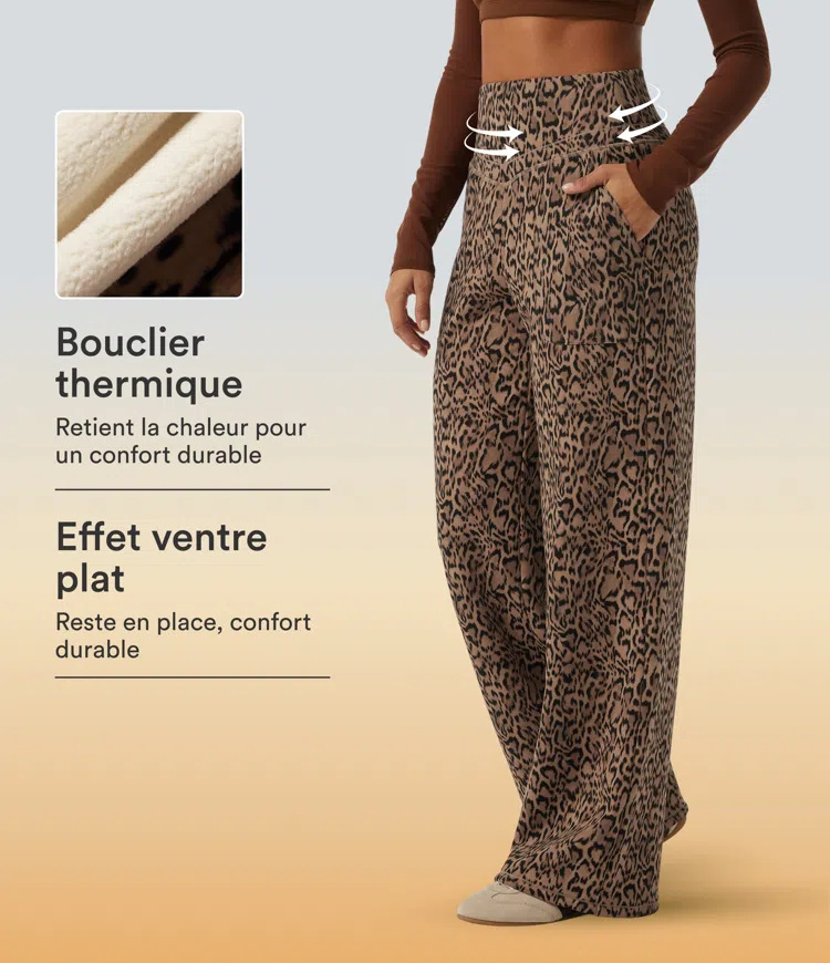 Tan Leopard Pantalon de yoga Halara UltraSculpt™ Extra Heat léopard taille haute gainant coupe droite avec poches / 1
