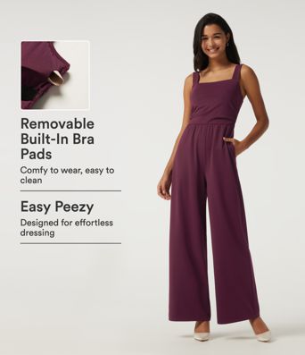 Square Neck Sleeveless Wide Leg Party Jumpsuit with Pockets and Built-in Bra - Easy Peezy Edition
