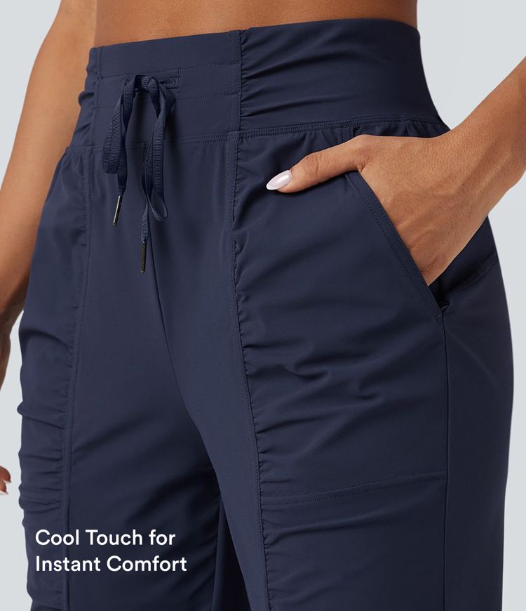 High Waisted Drawstring Ruched Tapered Quick Dry InstantCool Dance Joggers with Pockets-UPF40+ High Waisted Drawstring Ruched Tapered Quick Dry InstantCool Dance Joggers with Pockets-UPF40+