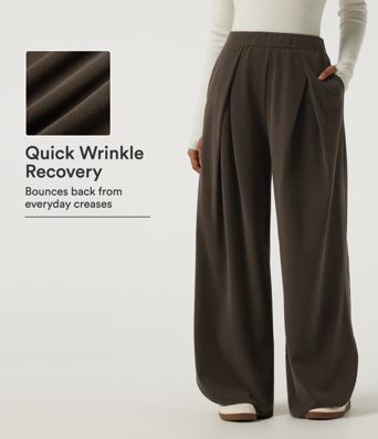 Wrinkle Recovery High Waisted Baggy Split Hem Corduroy Casual Pant with Pockets