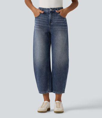 Halara Flex™ Mid Rise Barrel Leg Casual Jeans with Pockets
