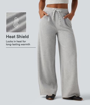 High Waisted Drawstring Wide Leg Fleece Casual Sweatpants with Pockets High Waisted Drawstring Wide Leg Fleece Casual Sweatpants with Pockets