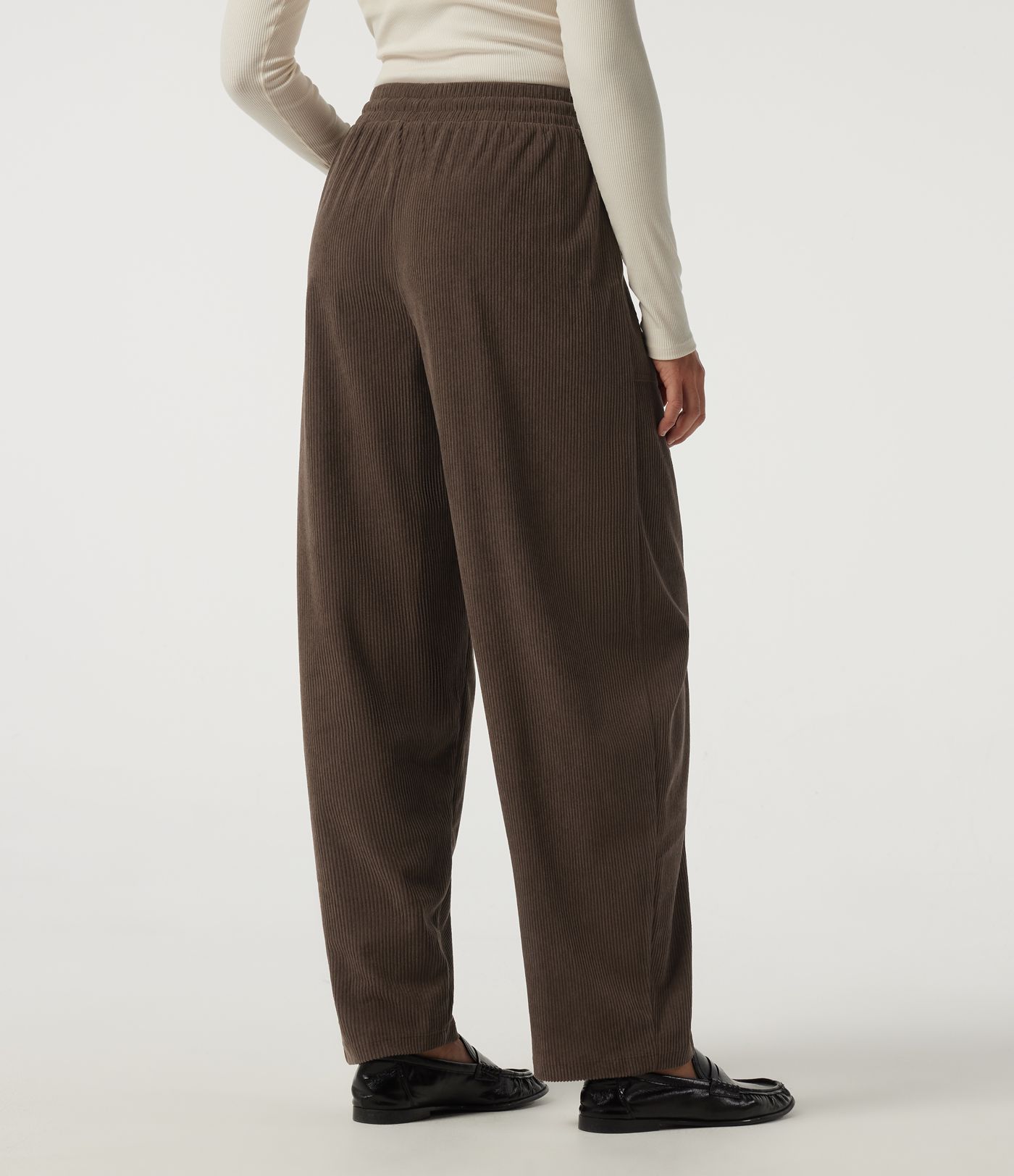 High Waisted Drawstring Tapered Corduroy Casual Pants with Pockets