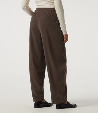 High Waisted Drawstring Tapered Corduroy Casual Pants with Pockets