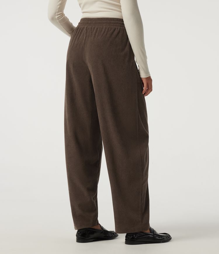 High Waisted Drawstring Tapered Corduroy Casual Pants with Pockets
