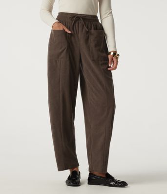 High Waisted Drawstring Tapered Corduroy Casual Pants with Pockets