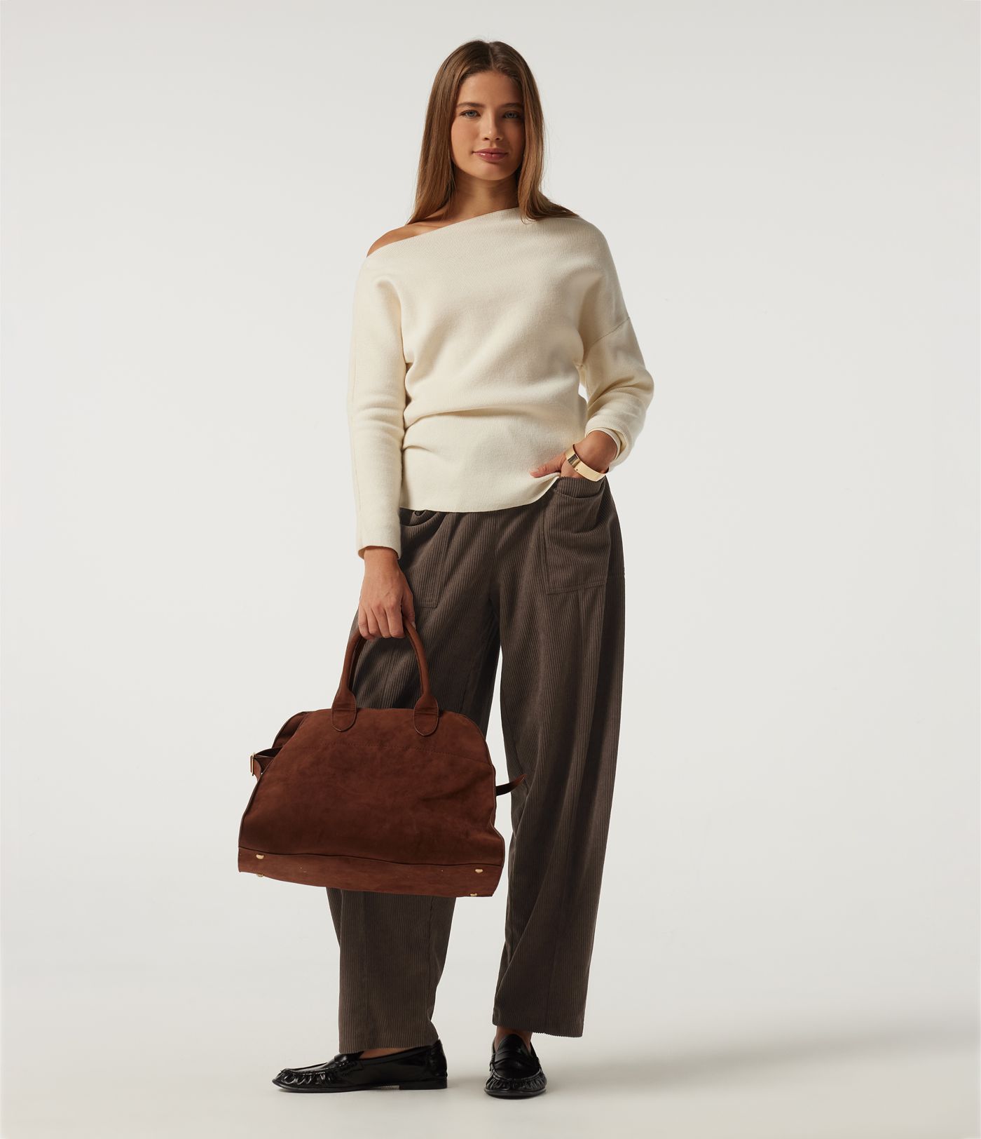 High Waisted Drawstring Tapered Corduroy Casual Pants with Pockets