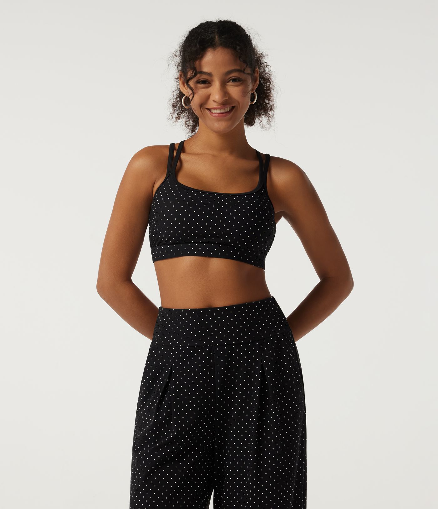 Halara UltraSculpt™ U Neck Polka Dot Crossover Yoga Tank Top with Built-in Bra