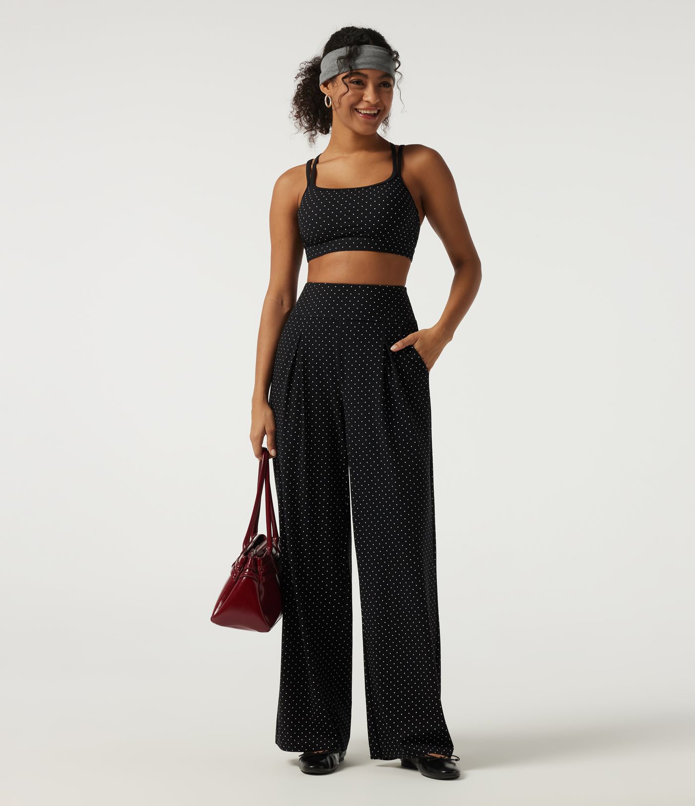 Halara UltraSculpt™ U Neck Polka Dot Crossover Yoga Tank Top with Built-in Bra